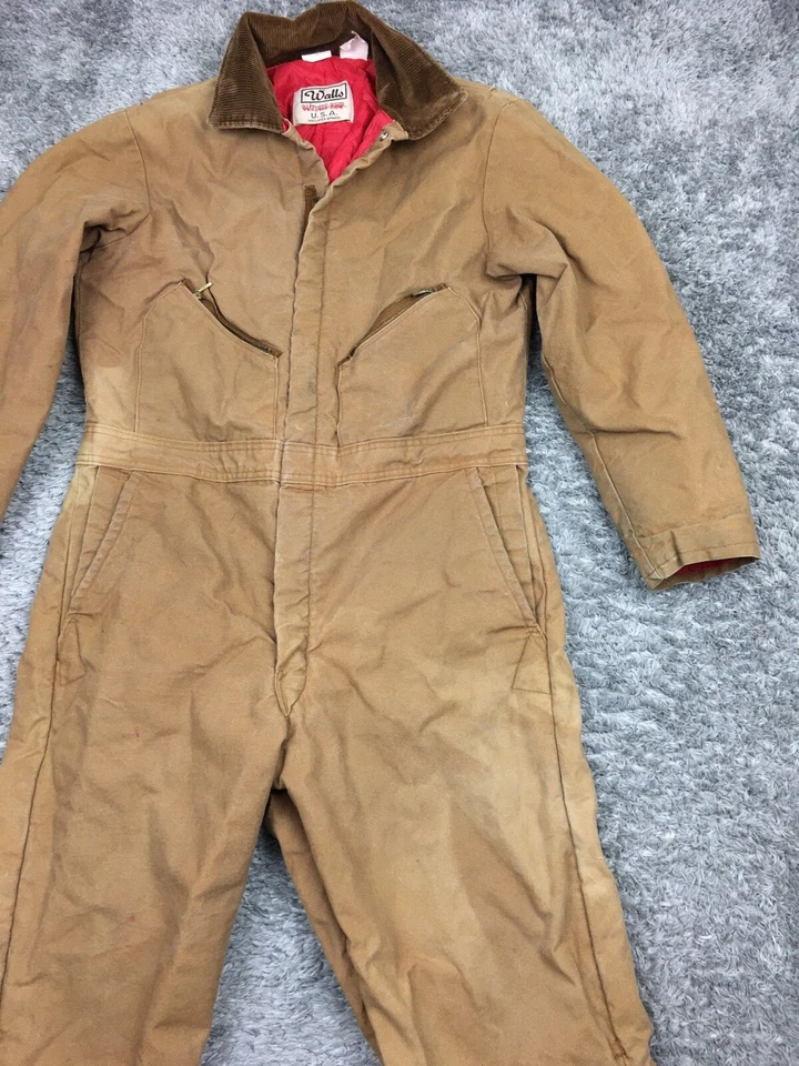 Vtg Walls Blizzard-Pruf Coveralls Mens Size Large 42-44 Brown Canvas Lined USA - Image 2 of 4