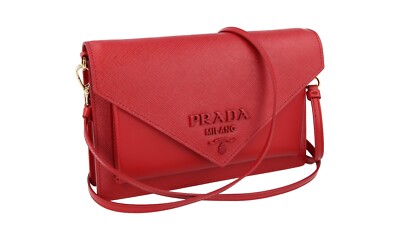 PRADA Saffiano Leder Envelope Monochrome Mini Schulter Tasche Rot NEU