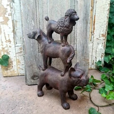 Resin Stacked Bulldog Poodle and Lab Dog Figurine Statue
