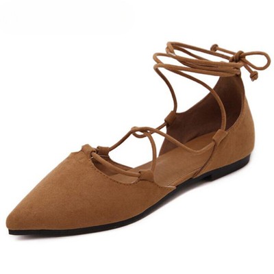 Fashion Women Ankle Strap Flats Pointed Toe Cross Tied Casual Shoes Footwear