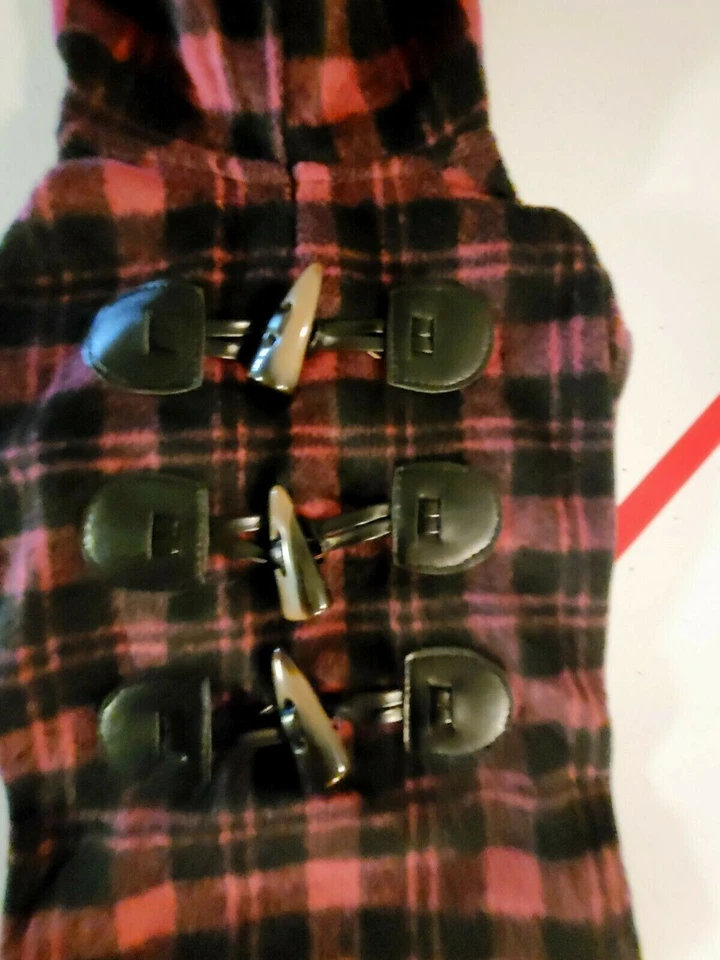 NUEVO CON ETIQUETAS ABRIGO DE INVIERNO DE FRANELA ROSA NEGRO ZACK & ZOEY RIBETE DE CAPUCHA DE PIEL + ACENTO DE PALANCA SM Foto 4 de 4