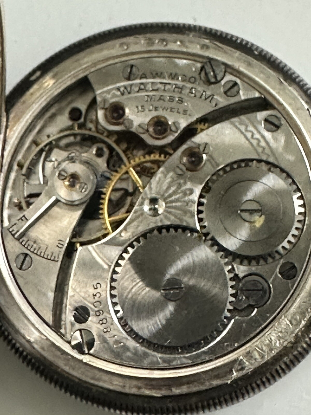 Antique Sterling Silver POCKET WATCH Keystone Case and WALTHAM 15 jewel