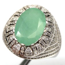 Gemstone 10 x 14 mm. Green Emerald Zircon Men's Ring 925 Silver Size 8.75