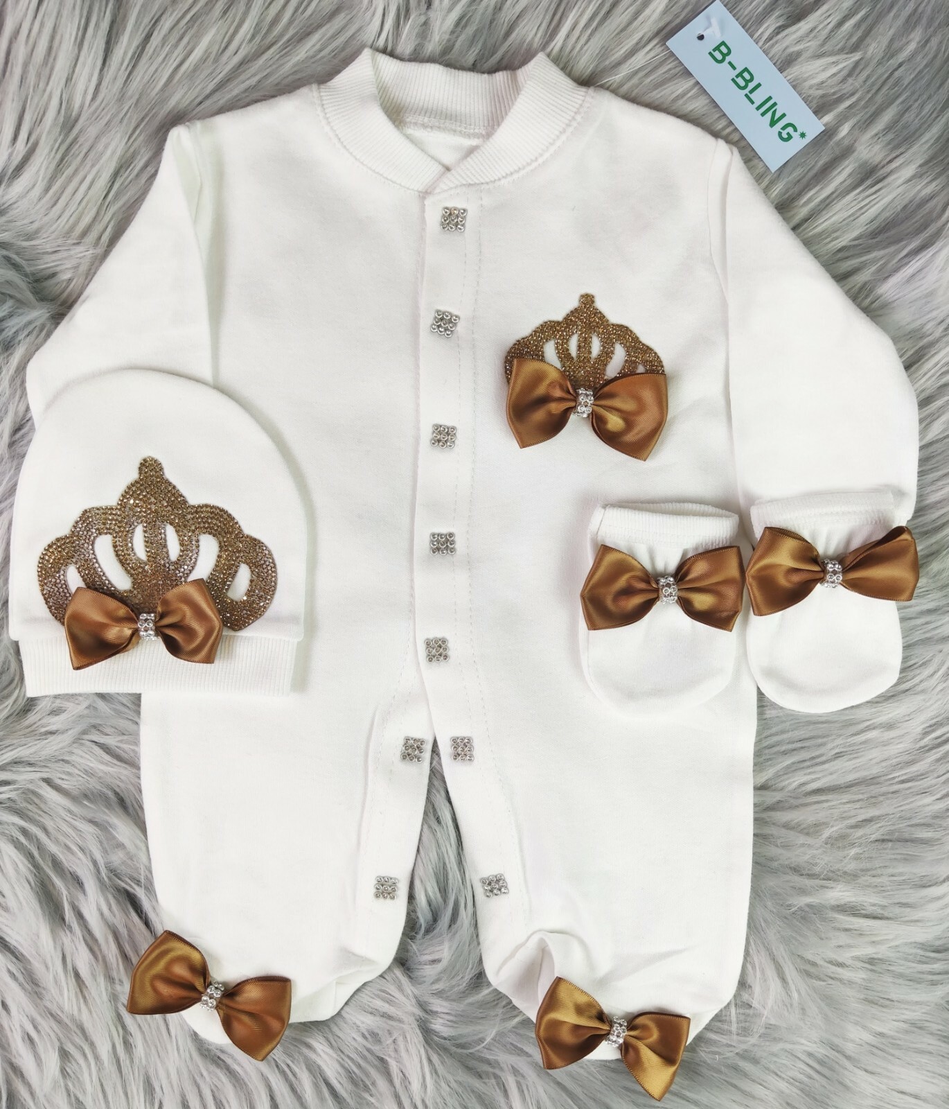 Baby Girl Newborn  Crown Romper  gift Set 3 piece Bow Romper Set