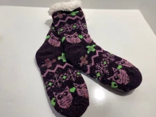 Women Owl Christmas Stockings Socks W/ Rubber Non-Slip Grips Purple Black Green