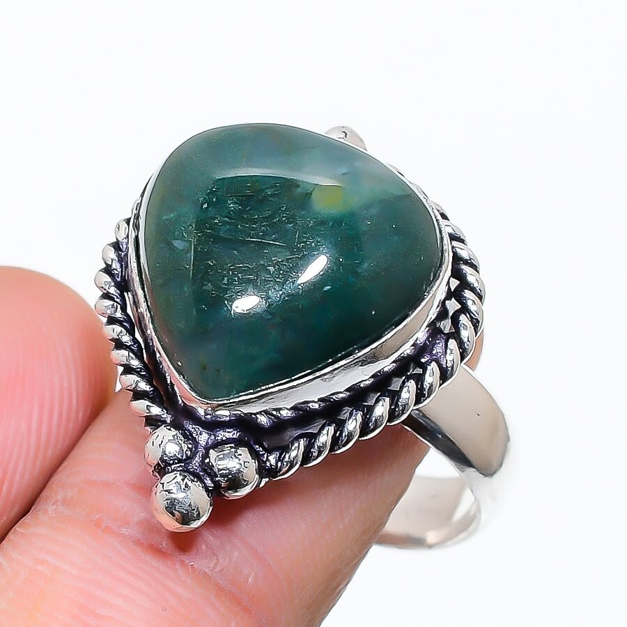 Moss Agate Adjustable Ring Handmade Gemstone Jewelry KR-120