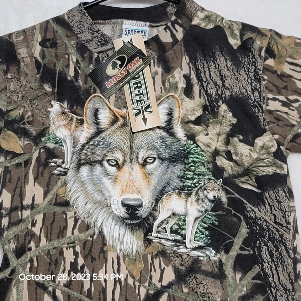 Mossy Oak Kids Camo T Shirt Size M Medium Short Sleeve Camouflage Casual Wolf - Image 2 of 4