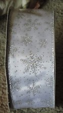 Celebrate It White with Silver Snowflakes Glitter Wired Edge Ribbon