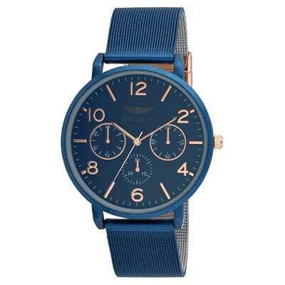 Gianello Men's 45mm Faux Chrono Mesh Two Tone Dial Bracelet Watch