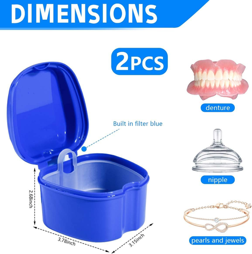 2 Pack Colors Denture Bath Case Cup Box Holder Storage Soak Container with Strai - Picture 2 of 12