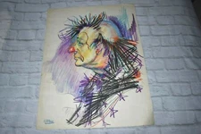 RARE Original M. BRILLI Crayon Drawing of Clown Listed Artist Signed UNFRAMED #2