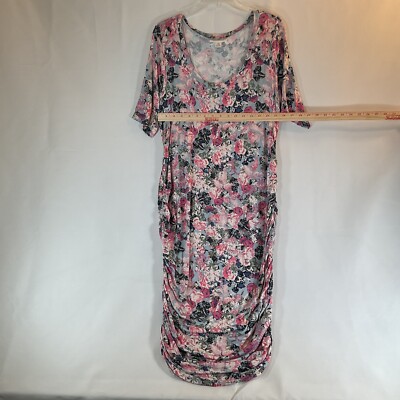 Motherhood Women's Floral Ruched Dress Bodycon Pink Maternity