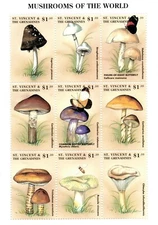St. Vincent 1998 - Mushrooms Fungi - Sheet of 9 Stamps - Scott #2559 - MNH