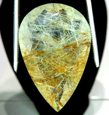 Unique 43.2ct Bi-Color Gold  White Rutilated Quartz Natural Mined Unheated Pear