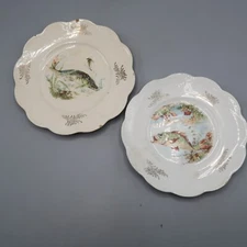 Wodrey Porcelain Fish Plate French Antique Underwater Asian Style lot of 2