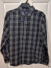 George Men's Black Plaid Long Sleeve Poplin Button-Up Shirt Size S 34/36