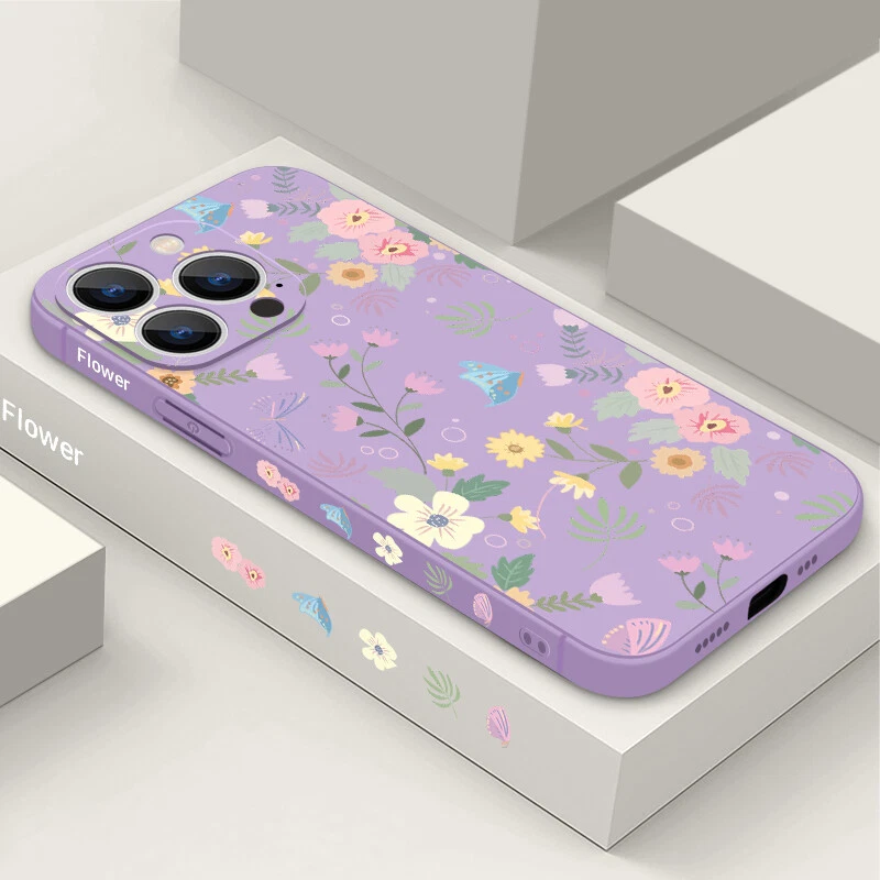 Phone Case For iPhone 16 15 Pro Max 14 13 12 11 8 XS Silicone Flowers Slim Cover Phone Case For iPhone 16 15 Pro Max 14 13 12 11 8 XS Silicone Flowers Slim Cover