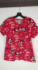 DISNEY MICKEY  MINNIE KISS LOVE SCRUBS ADORABLE RED S EXCELLENT PRE-OWNED