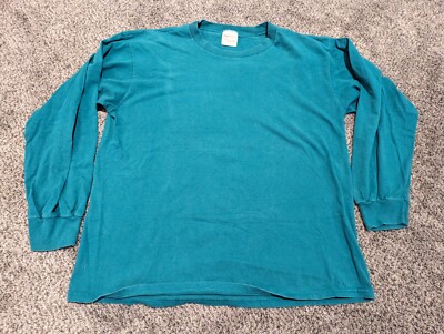 Vintage Tultex Shirt Adult XL Blue Teal Green Single Stitch Long Sleeve