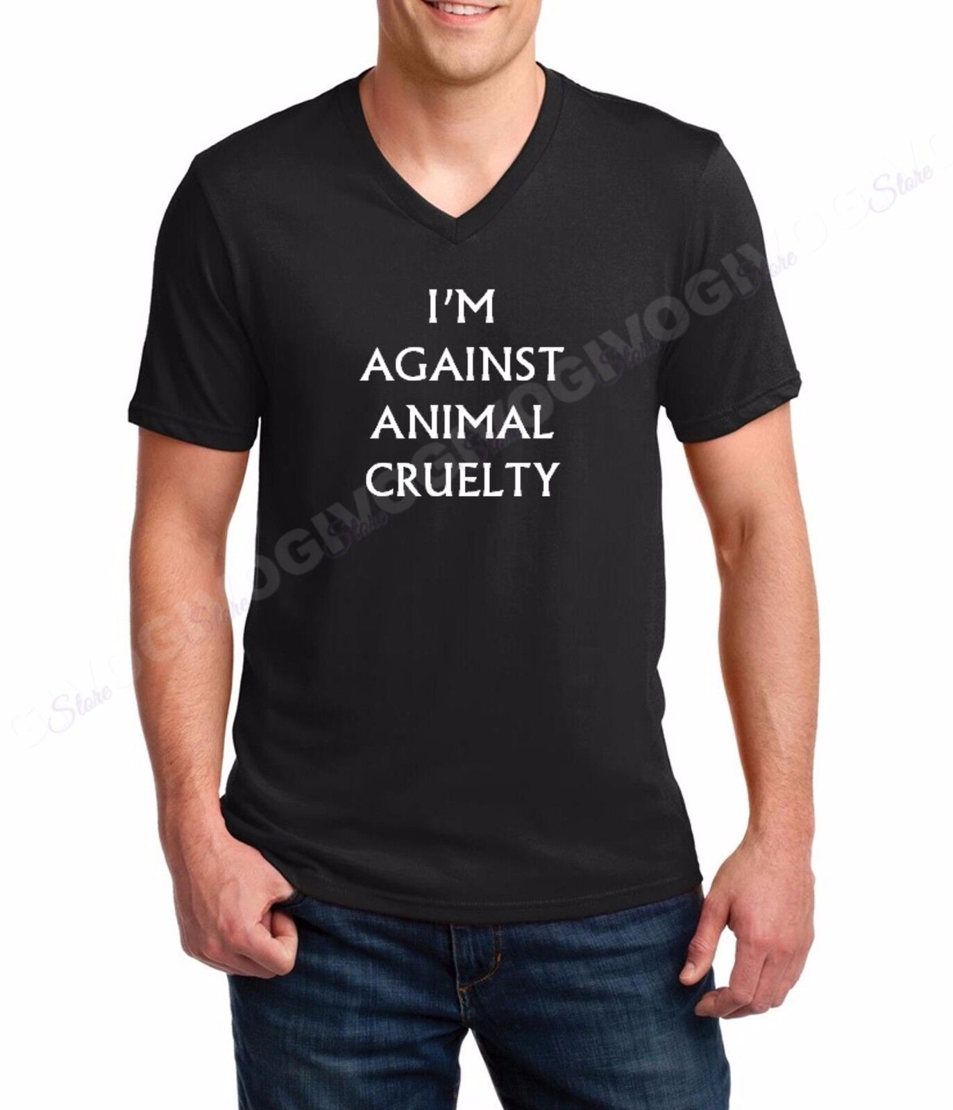 Men's V-neck I'm Against Animal Cruelty T Shirt Tee Animal Rights Stop Abuse  | eBay