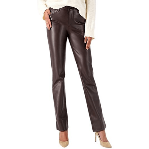 NWT NYDJ Marilyn Straight Faux Leather Pants in Cordovan - Picture 1 of 6
