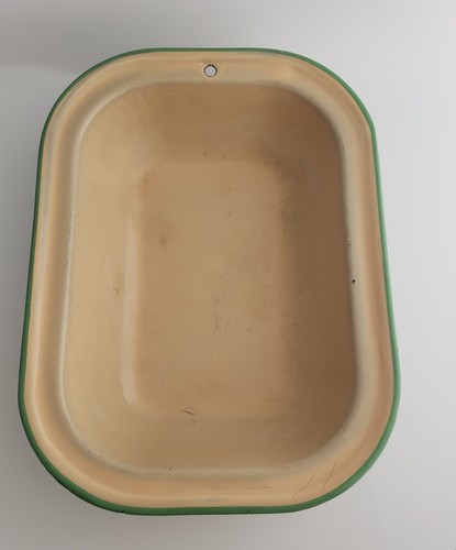 Vintage Enamelware Cream Green Dish pan serving tray utility kitchen rectangle - Picture 10 of 10