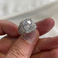 Art Deco Vintage Stil 4 Karat Kissen kreiert Diamant massiv 925 Sterling Silber