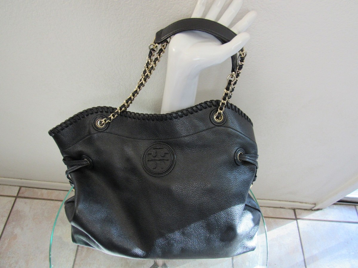 Tory Burch Marion Slouchy Whipstitch Tote in Black Leather Handbag