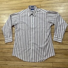 Towncraft Vtg 90s Shirt Men 16 Neck 32/33 Purple White Stripe Retro Business 46"