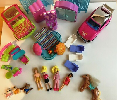 RIESEN Polly Pocket Set:2 Autos,4 Figuren,Tiere,Outfits,kl.Pool,Schrank, etc...