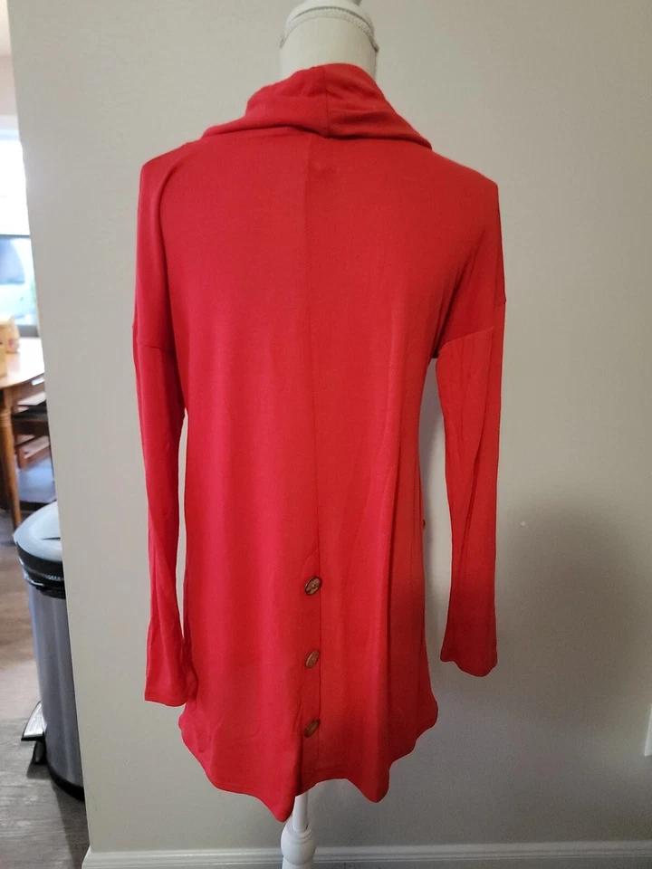 Vestido Rojo Cuello Capucha Pequeño Tejido Ligero Relajado Suéter Vestido Túnica Foto 2 de 4