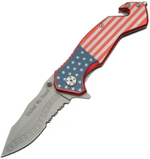 Linerlock Folding Knife 3.5" Stainless Blade US Flag Aluminum Handle Artwork