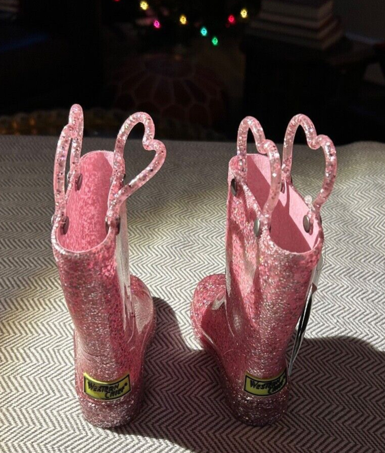 Western Chief Toddler Girls' Confetti Shimmer Glitter Lighted Rain Boots Pink 5T image 4
