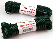 W&auml;scheleine GR&Uuml;N 50m mit Stahleinlage Stahlseil W&auml;sche Leine Schnur extra stark