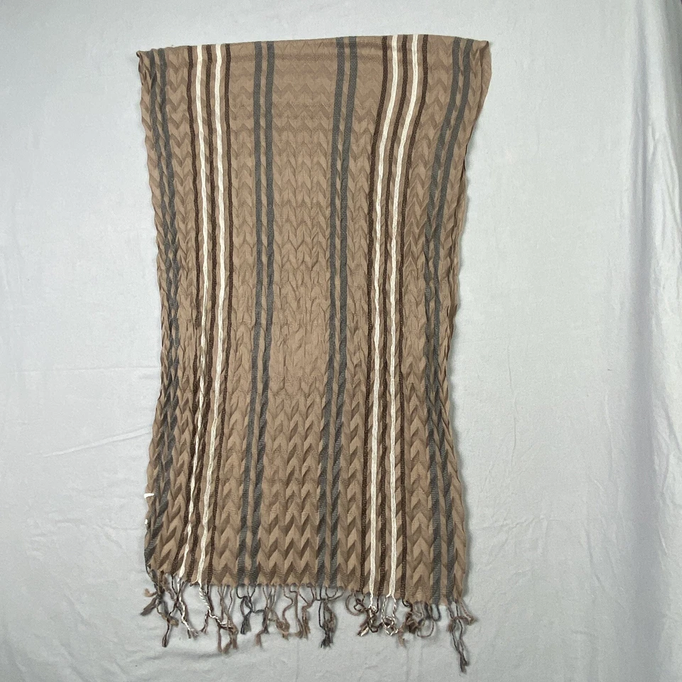 Bufanda de moda rectangular para mujer diseño multicolor flecos autoplisada beige Foto 4 de 4