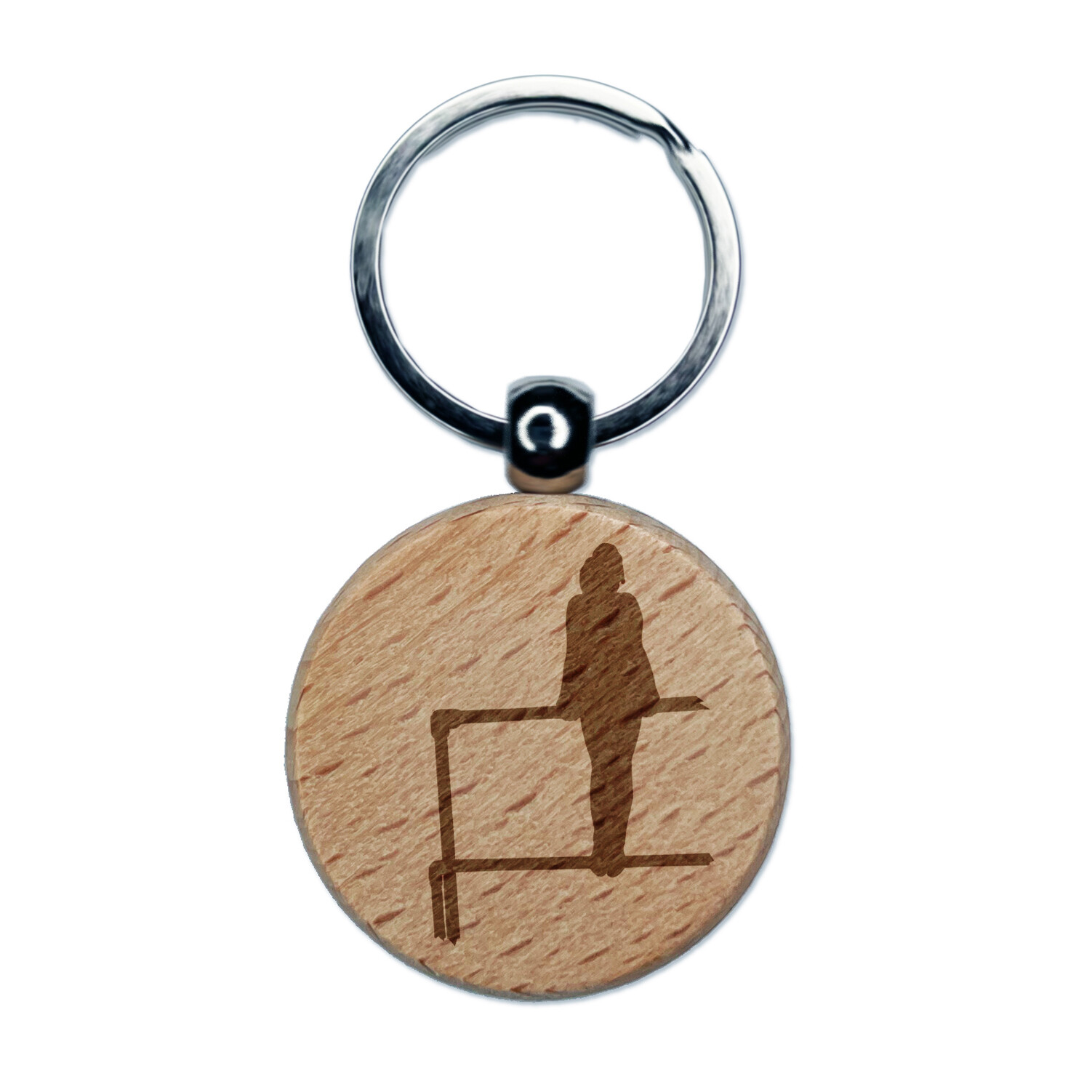 Gymnastics Gymnast Uneven Bars Solid Engraved Wood Round Keychain Tag Charm