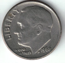 USA - 1968P - Dime - Roosevelt - Low Mintage, No Mint Mark - #20742