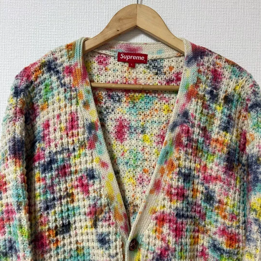 Supreme Waffle Cardigan Ivory Pink Light Blue Large Used Authentic