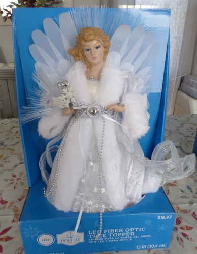 LED FiberOptic Tree Topper Angel 12" tall New in box Holiday Time 2023