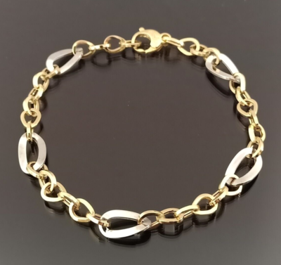 Bracciale Oro Giallo/Bianco 18Kt (750) alternato con maglia intrecciata