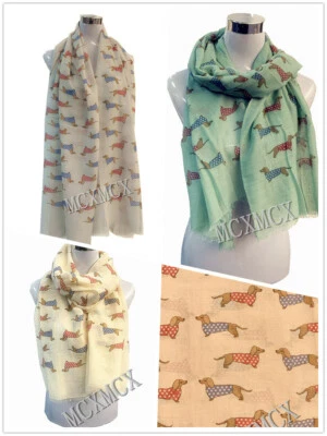 Women Ladies Long Fashion Dog Dachshund Sausag Animal Pattern Shawl Scarf Warp