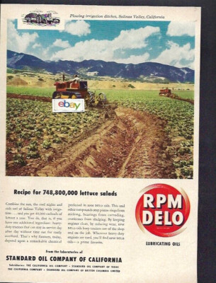 STANDARD OIL COMPANY RPM DELO OILS FOR TRACTORS IN SALINAS VALLEY  1950 AD