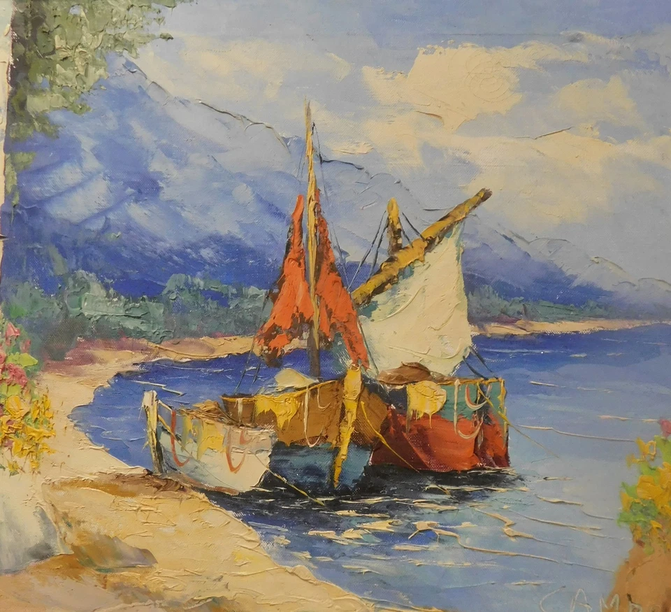 1970 Oil Painting ITALIAN Giovanni Camprio B.1915 IMPRESSIONIST SEASCAPE 16 X 2O - Image 2 of 4
