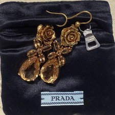 Prada Floral Motif Earrings Gold Rose Used
