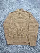 Chaps Sweater Men Large Tan Cable Knit 1/4 Zip Mock Neck Fisherman Pullover Vtg
