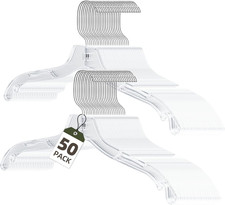Heavy Duty Clear Plastic Hangers 50 Pack with 360 Swivel Hook Non-Slip Notche