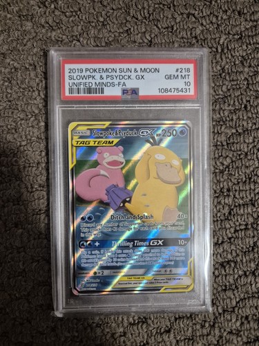 2019 POKEMON SUN & MOON UNIFIED MINDS #218 FULL ART/SLOWPOKE & PSYDUCK GX PSA 10