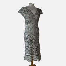 Paddy Campbell Dress 12 Lace Stone Grey Floral Midi Overlay Cocktail Evening