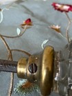 Antique Vintage Pair 8 Point Manganese Mirror Glass Brass Collar Knobs w/Spindle — photo 6