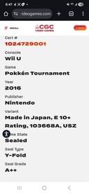 Pokken Tournament CGC 10 A++ Perfect Nintendo Wii U Sealed New Graded 2016